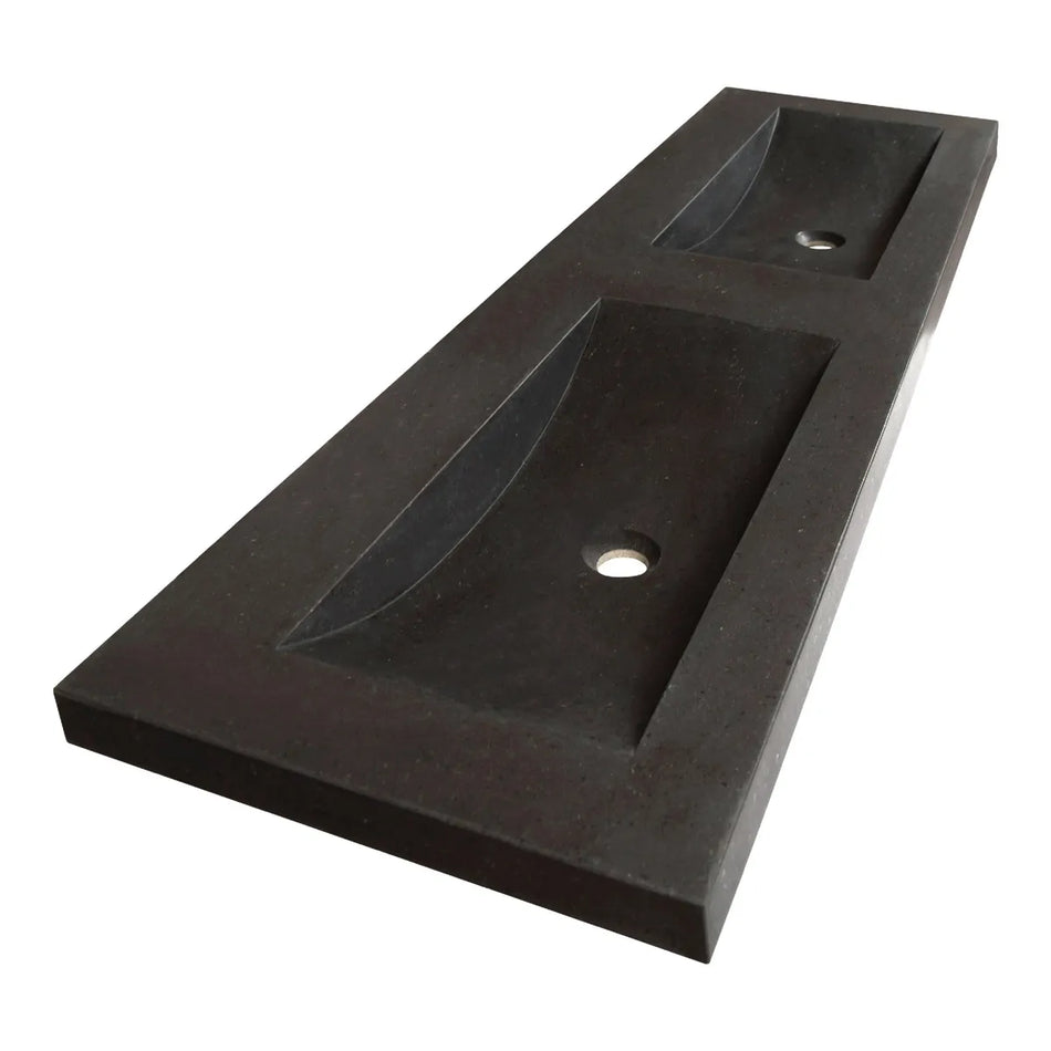 BRAUER Magma wastafel 140x46cm - 2 wasbak - 0 of 2 kraangat - natuursteen basalt - antraciet