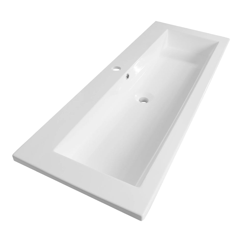 Brauer Solar Slim enkel of dubbele meubelwastafel 120x46cm - 0 t/m 2 kraangaten - mineraalmarmer - zijdeglans wit