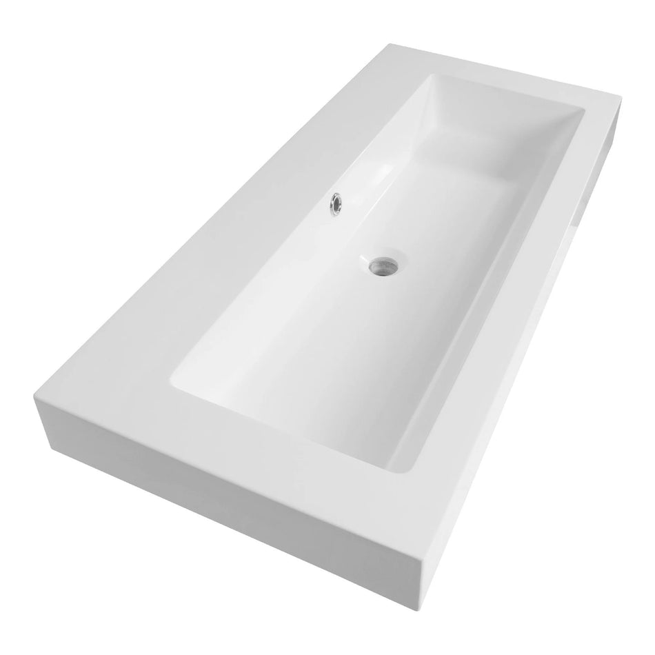 BRAUER Solar thick wastafel 100x46cm - 1 wasbak - 0 t/m 2 kraangat - mineraalmarmer - zijdeglans wit