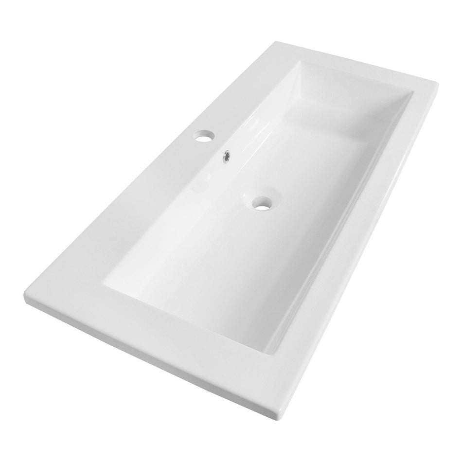 BRAUER Solar Slim wastafel 100x46x2.5cm - 1 wasbak - 0 t/m 2 kraangat - mineraalmarmer - zijdeglans wit