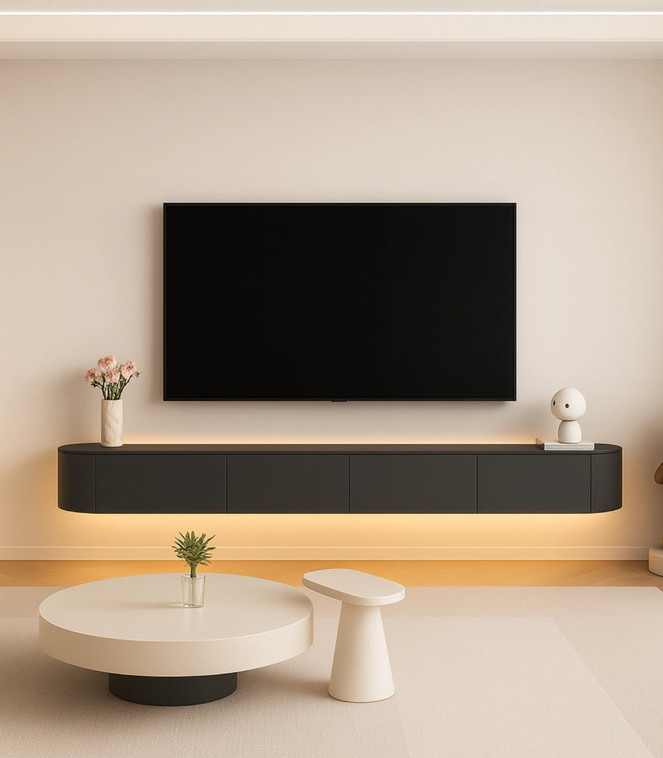 Moderne Japandi Zwart Wand TV Meubel