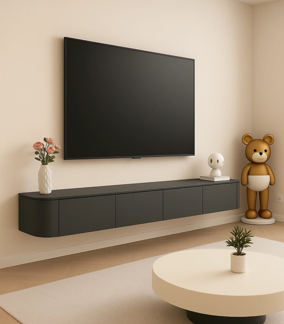 Moderne Japandi Zwart Wand TV Meubel