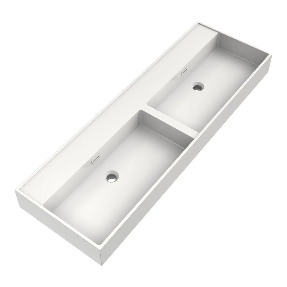 BRAUER Gravity wastafel 140x46cm - 2 wasbakken - 0 of 2 kraangat - mineraalmarmer - zijdeglans wit
