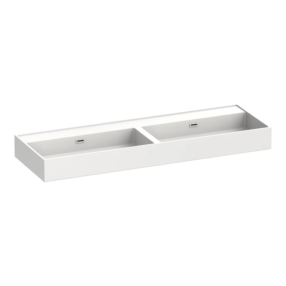 BRAUER Gravity wastafel 140x46cm - 2 wasbakken - 0 of 2 kraangat - mineraalmarmer - zijdeglans wit
