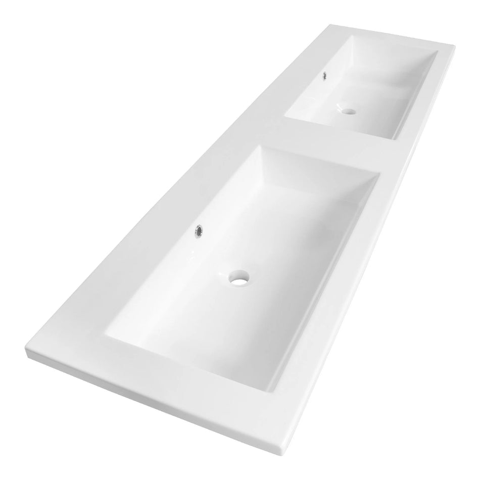 BRAUER Solar Slim wastafel 160x46x2.5cm - 2 wasbakken - 0 of 2 kraangaten - mineraalmarmer - zijdeglans wit