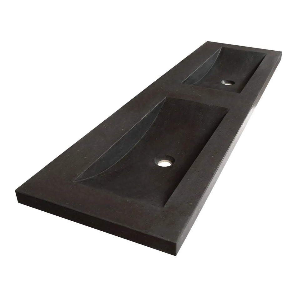 BRAUER Magma wastafel 160x46cm - 2 wasbak - 0 of 2 kraangat - natuursteen basalt - antraciet