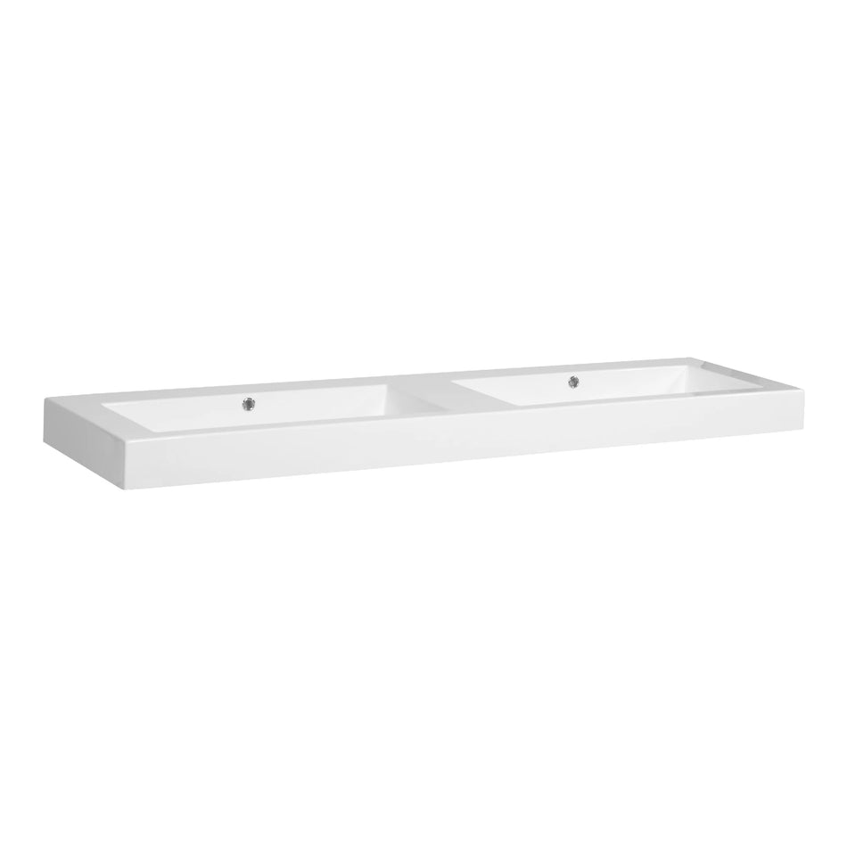 BRAUER Solar thick wastafel 160x46cm - 2 wasbakken - 0 of 2 kraangat - mineraalmarmer - zijdeglans wit