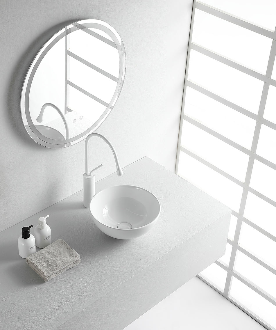 Luna waskom rond 32,5 x 14 cm - keramiek - glans wit