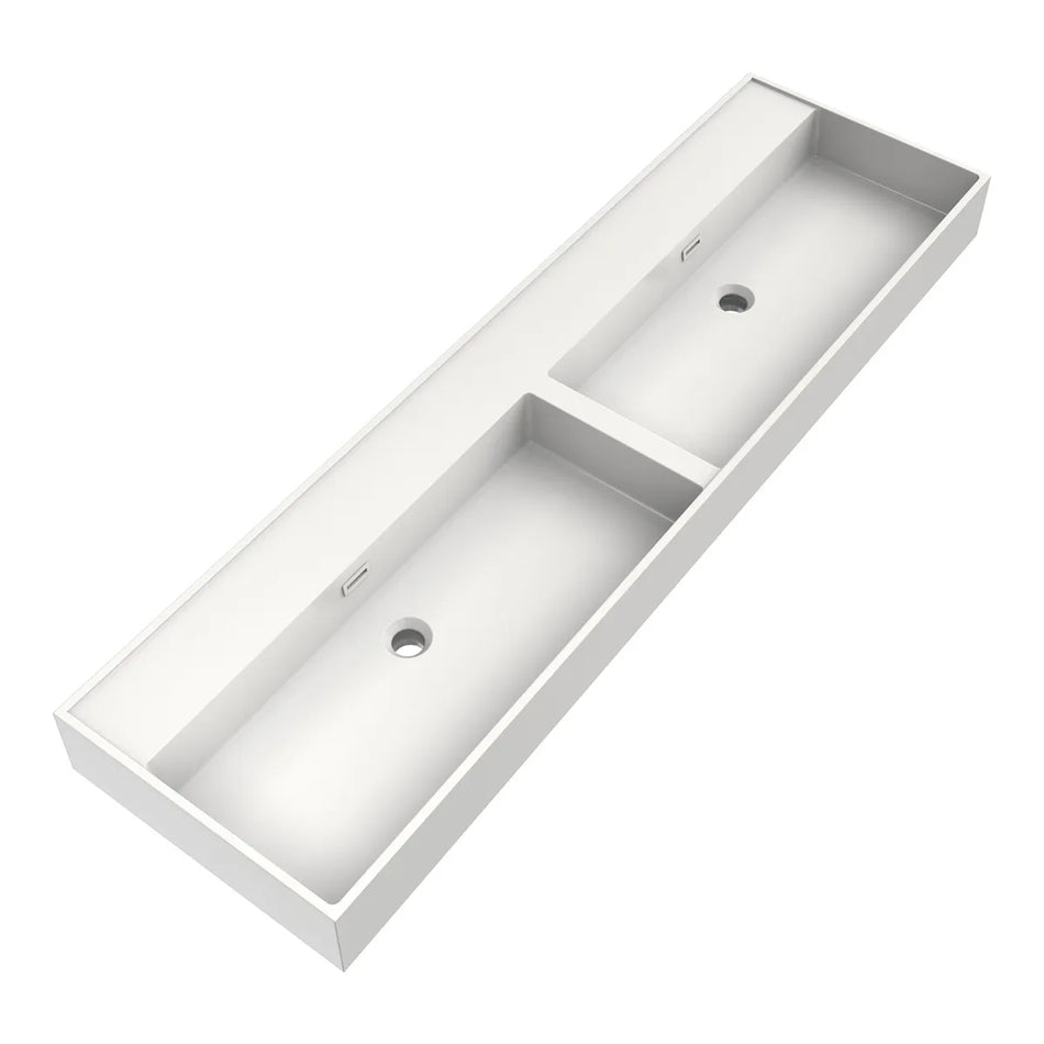 BRAUER Gravity wastafel 160x46cm - 2 wasbakken - 0 of 2 kraangat - mineraalmarmer - zijdeglans wit