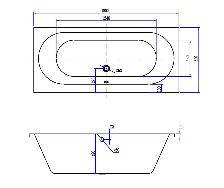 Portus RD inbouw duo ligbad 180x80x49 cm mat wit