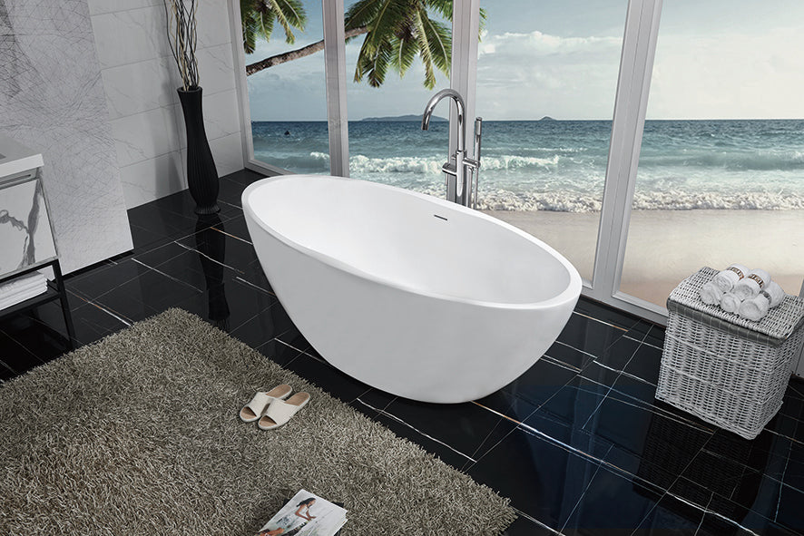 Oval vrijstaand ligbad 170 x 78 cm acryl mat wit - met waste mat wit