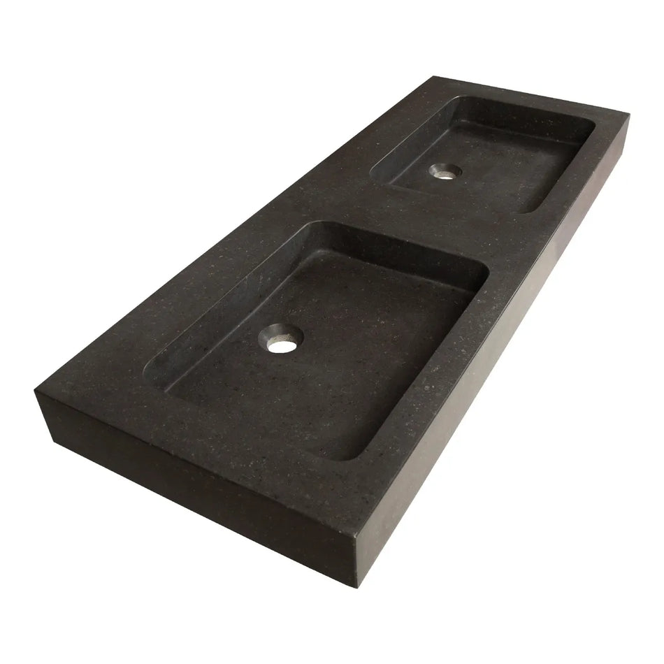 BRAUER Lava wastafel 120x46cm - enkel of dubbele wasbak - 0 t/m 2 kraangat - natuursteen basalt - antraciet