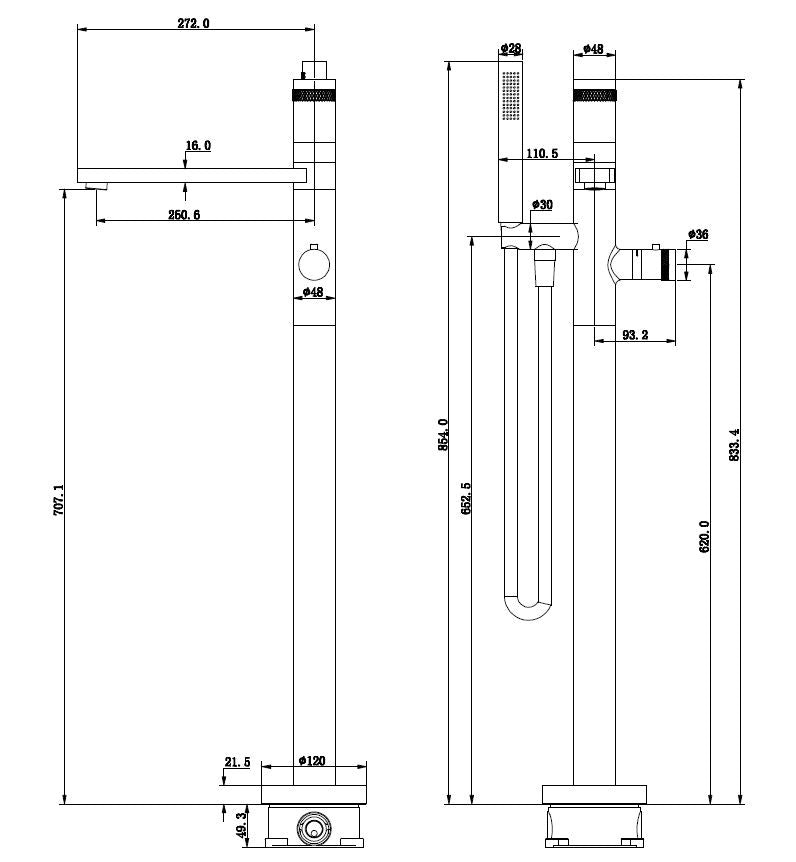 Sphere thermstatische badmengkraan vrijstaand chroom