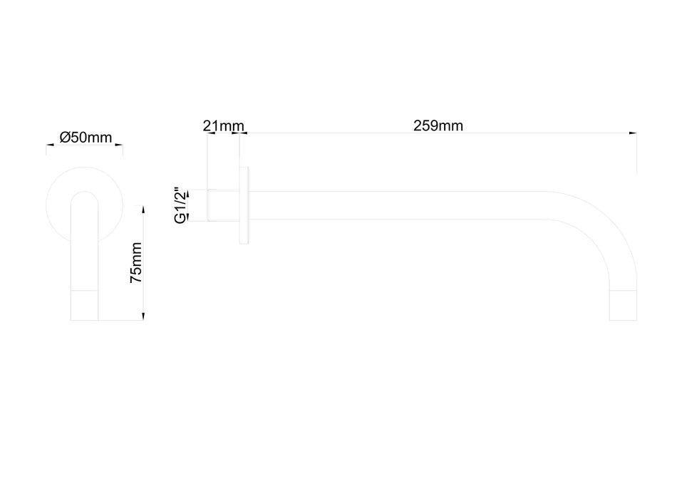 Slim 18mm uitloop rond 25cm 1/2" mat zwart