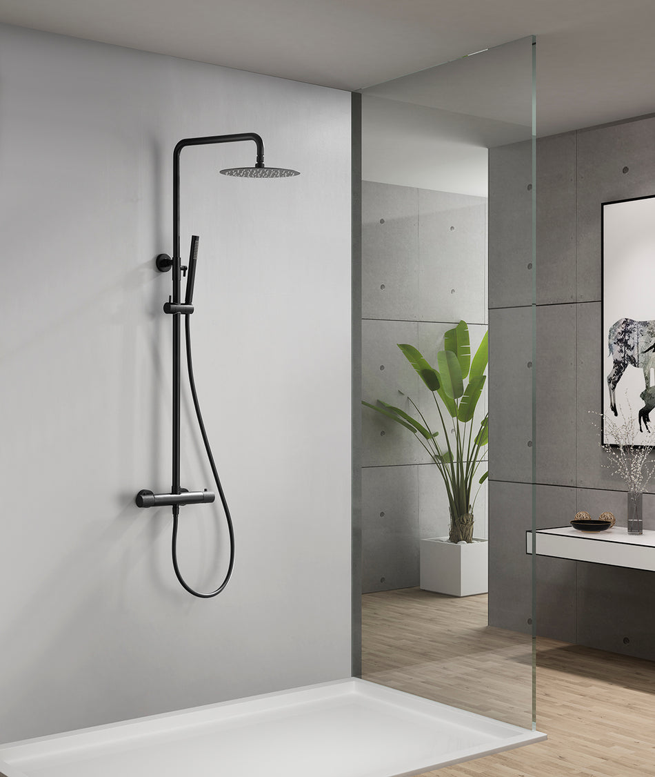 Ribbd thermostatische regendoucheset opbouw mat zwart