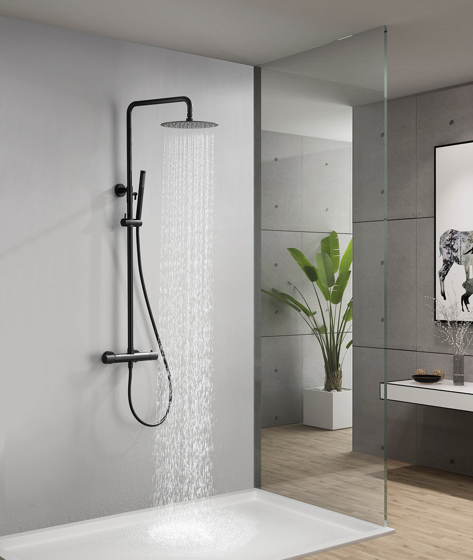 Ribbd thermostatische regendoucheset opbouw mat zwart