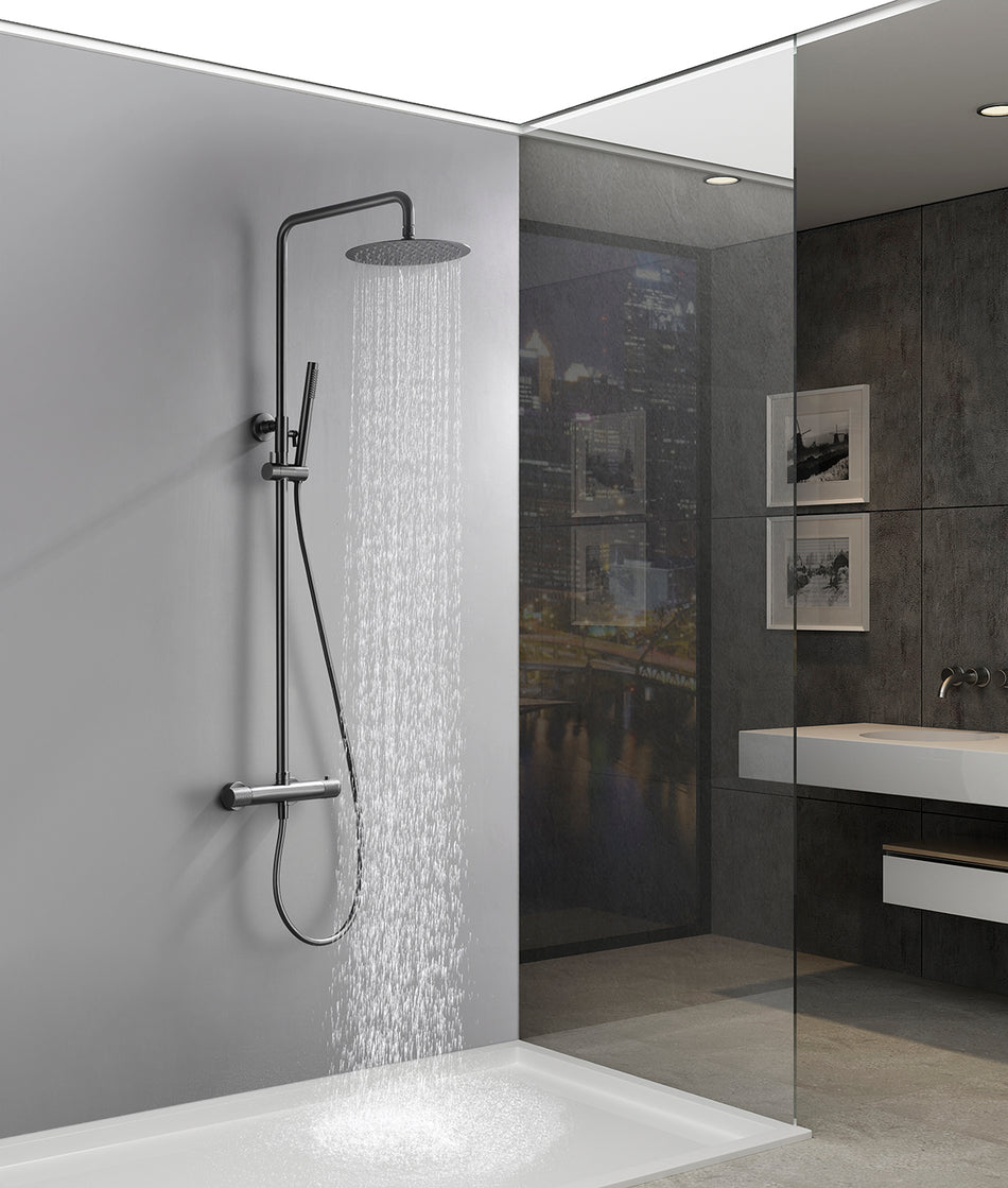 Ribbd thermostatische regendoucheset opbouw gunmetal PVD