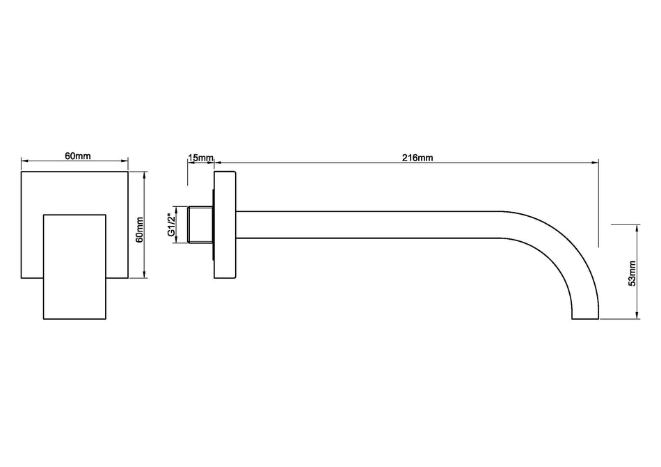 Rombo baduitloop vierkant 22 cm 1/2'' mat zwart