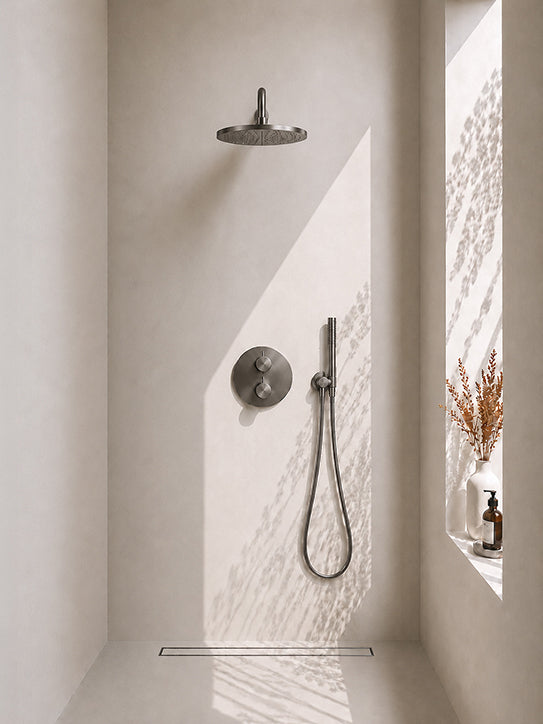 Caral inbouwthermostaat compleet met hoofddouche 30 cm en staafhanddouche gunmetal