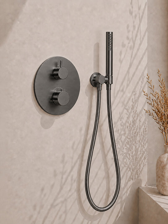 Caral inbouwthermostaat compleet met hoofddouche 30 cm en staafhanddouche gunmetal