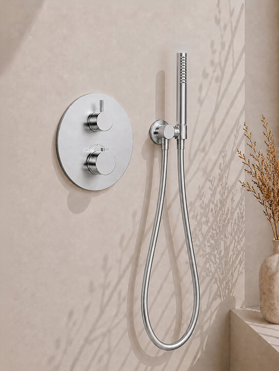 Caral inbouwthermostaat rond compleet met hoofddouche 25 cm en staafhanddouche chroom