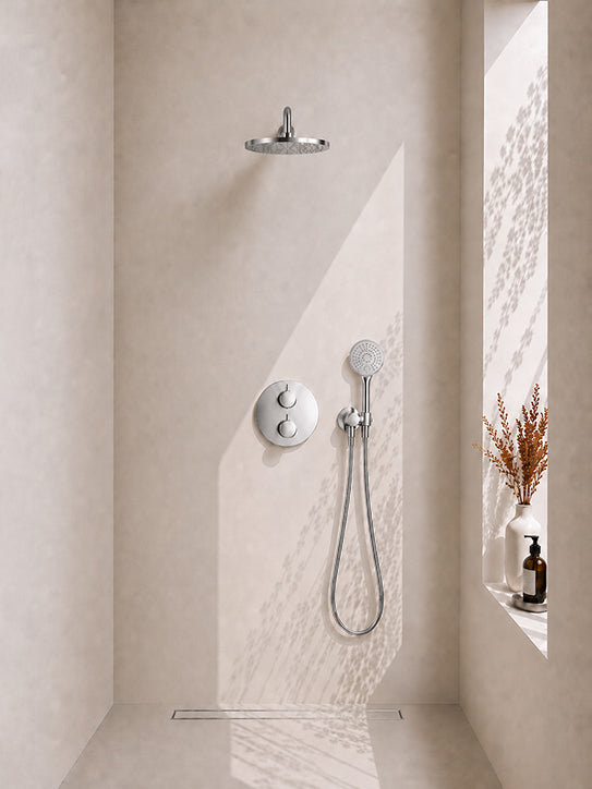 Caral inbouwthermostaat rond compleet met hoofddouche 30 cm en 3 standen handdouche chroom