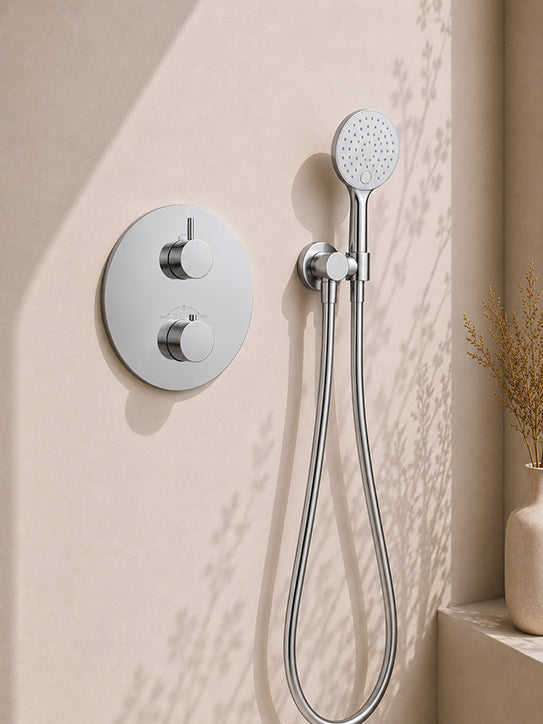 Caral inbouwthermostaat rond compleet met hoofddouche 30 cm en 3 standen handdouche chroom