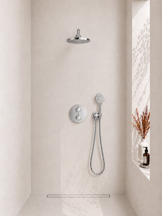 Caral inbouwthermostaat rond compleet met hoofddouche 25 cm en 3 standen handdouche chroom