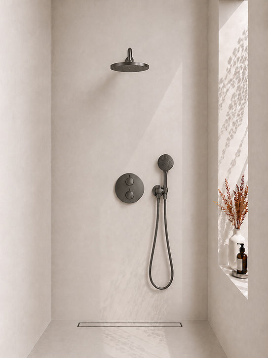 Caral inbouwthermostaat compleet met hoofddouche 25 cm en 3 standen handdouche gunmetal