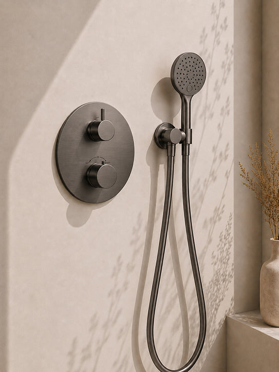 Caral inbouwthermostaat compleet met hoofddouche 25 cm en 3 standen handdouche gunmetal