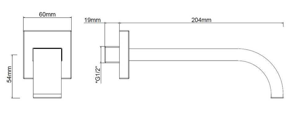 Rombo baduitloop vierkant 20 cm 1/2'' - chroom