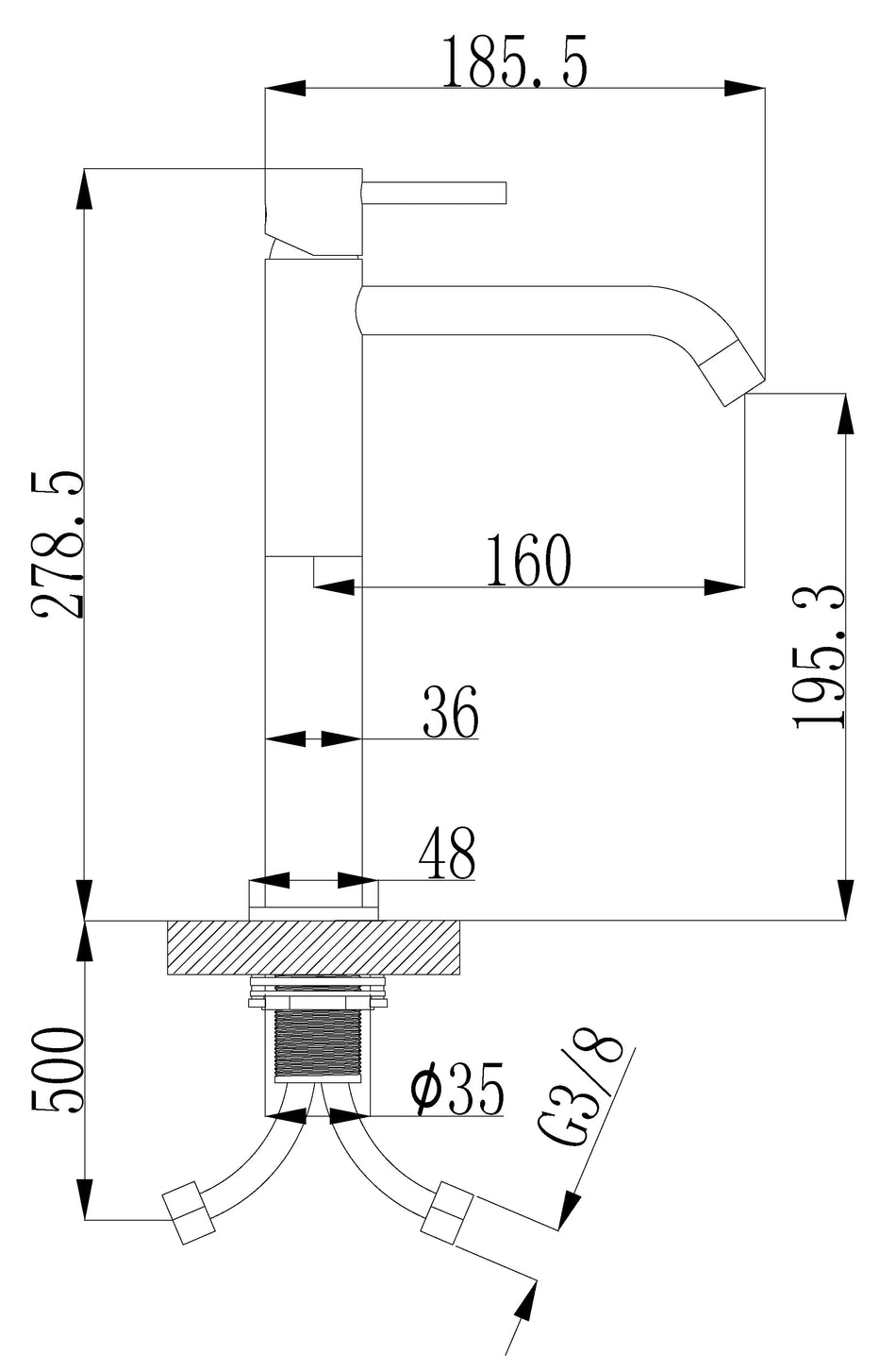 Style XL wastafelkraan hoog geborsteld messing PVD