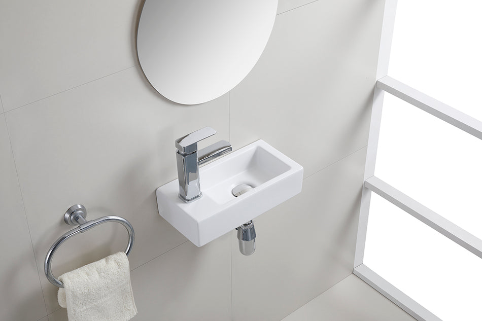 Rhea S mini fontein links - 36,5 x 18 x 9 cm - Keramiek mat wit