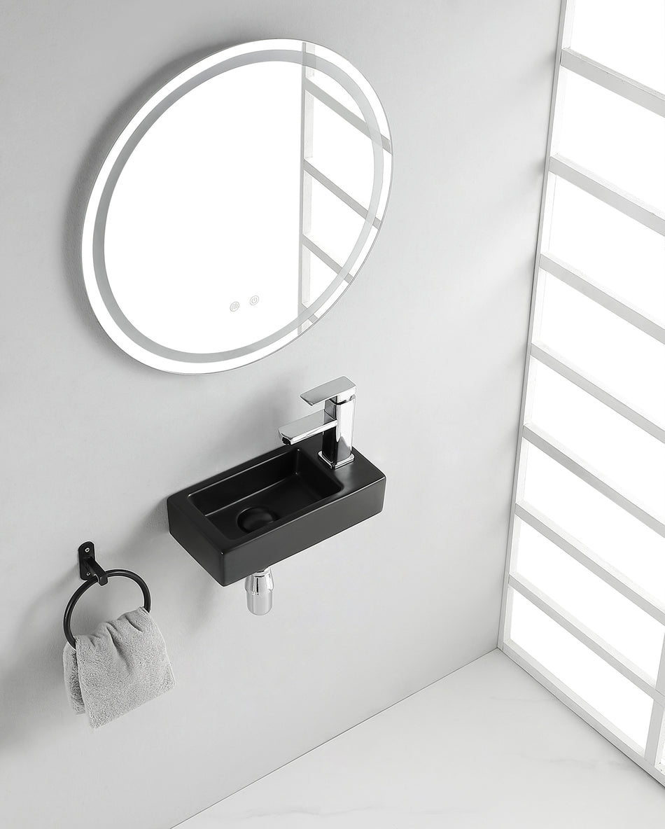Rhea S mini fontein rechts - 36,5 x 18 x 9 cm - Keramiek mat zwart