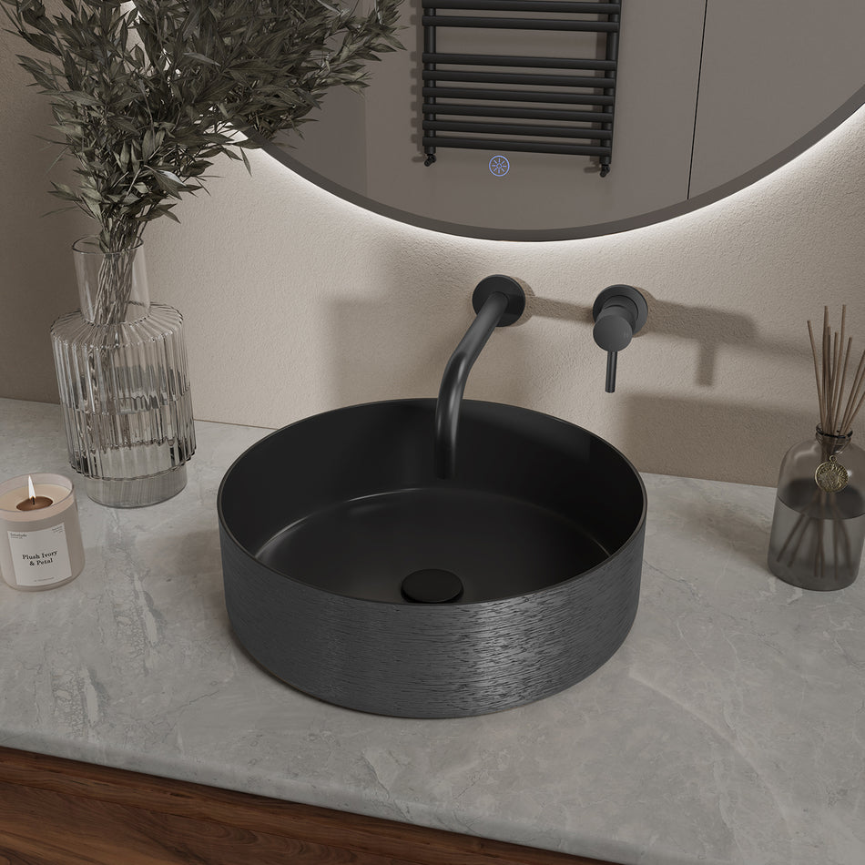 Mondri waskom rond 36 x 36 x 12 cm - mat zwart/gunmetal