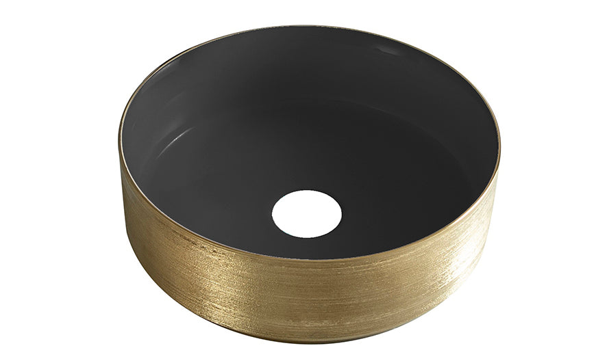 Mondri waskom rond 36 x 36 x 12 cm - zwart/geborsteld goud