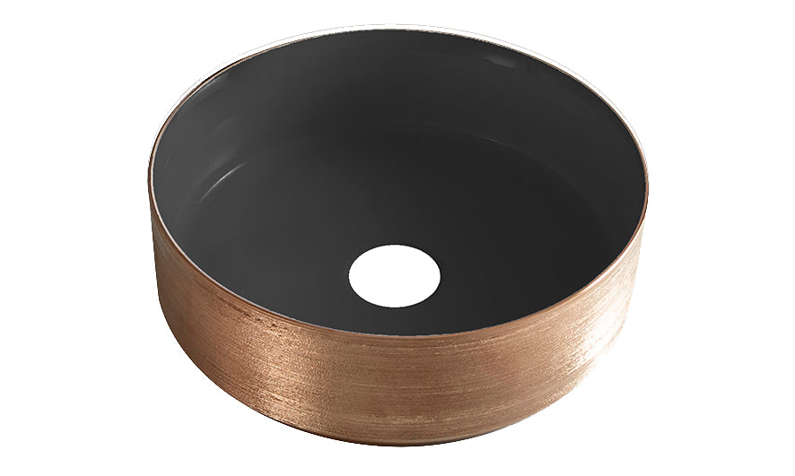 Mondri waskom rond 36 x 36 x 12 cm - zwart/geborsteld brons koper