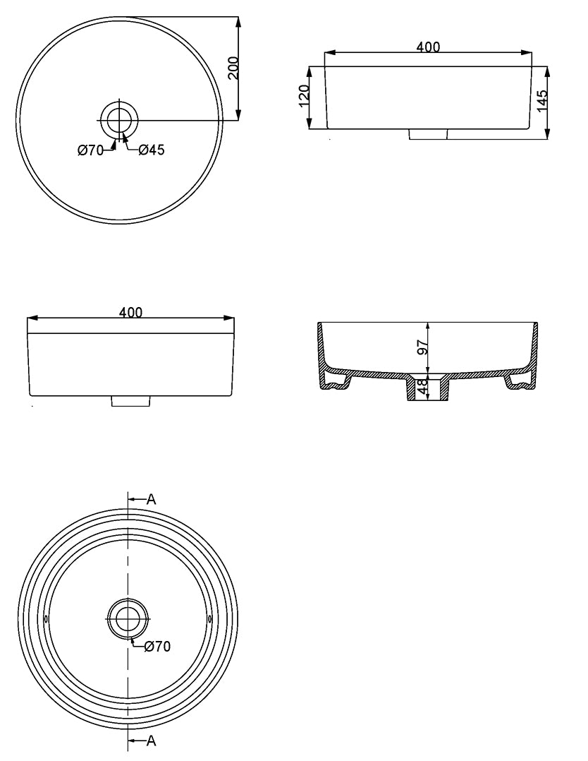 Link waskom rond 40 x 12 cm - keramiek - mat wit