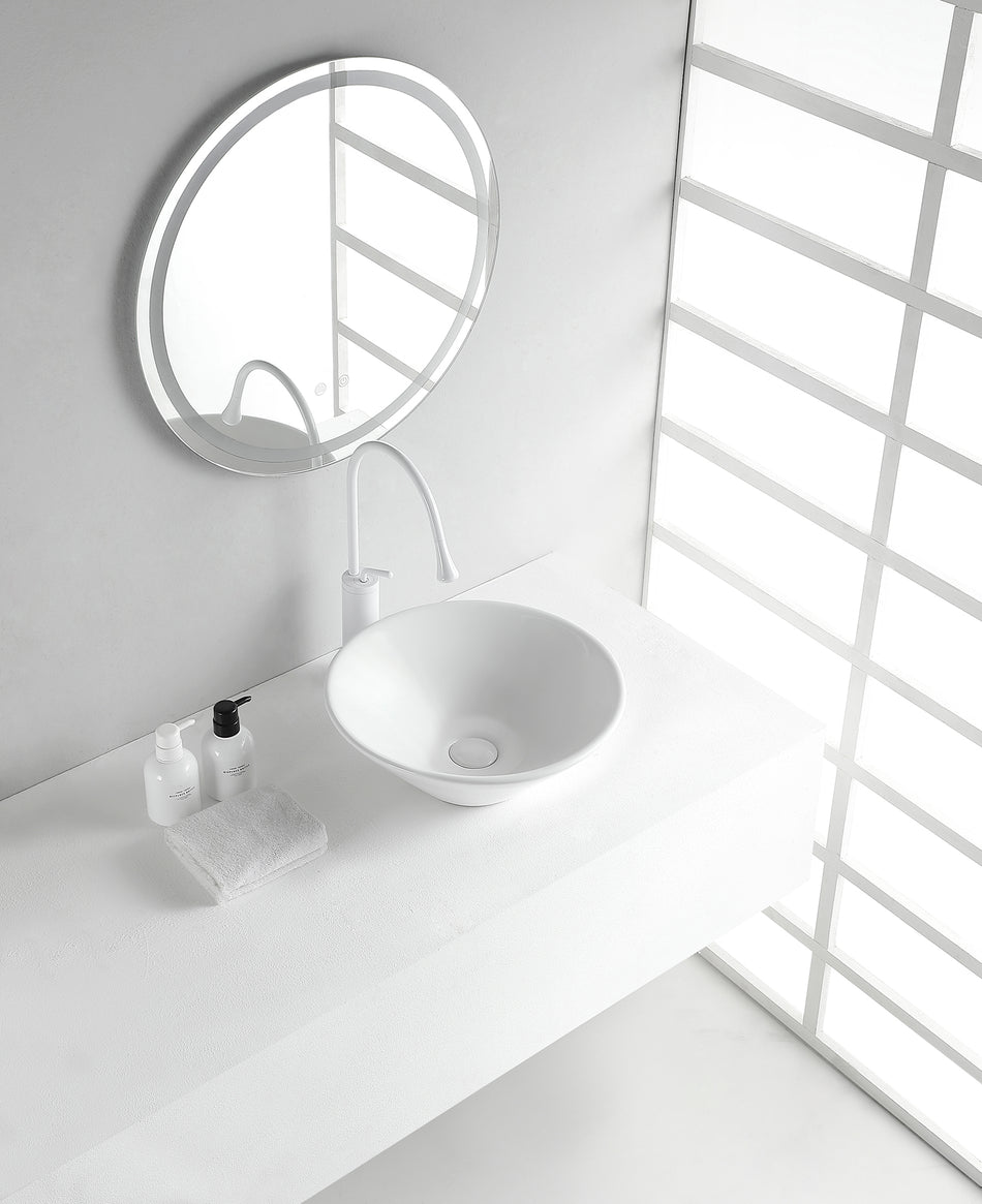 Circle waskom rond 42 x 15 cm - keramiek - glans wit