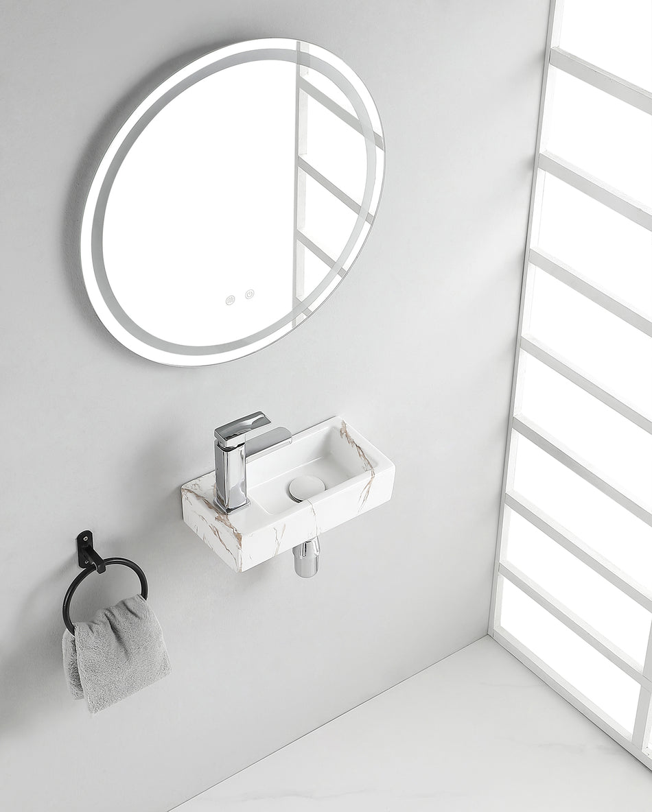 Rhea S mini fontein links - 36,5 x 18 x 9 cm - Keramiek carrara