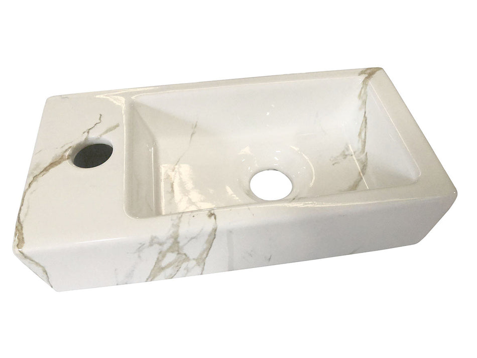 Rhea S mini fontein links - 36,5 x 18 x 9 cm - Keramiek carrara