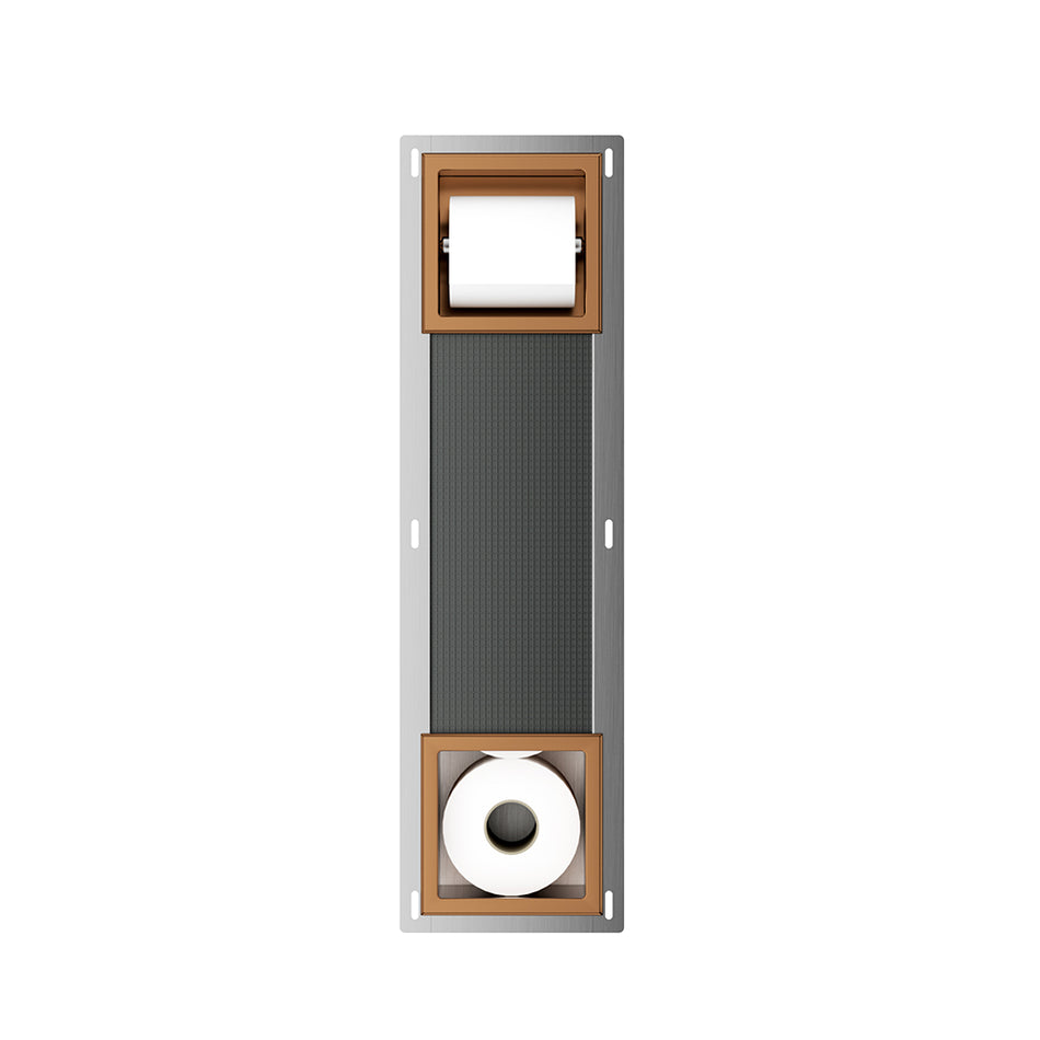 Rocko toiletrolhouder zonder klep en reserverolhouder inbouw geborsteld brons koper