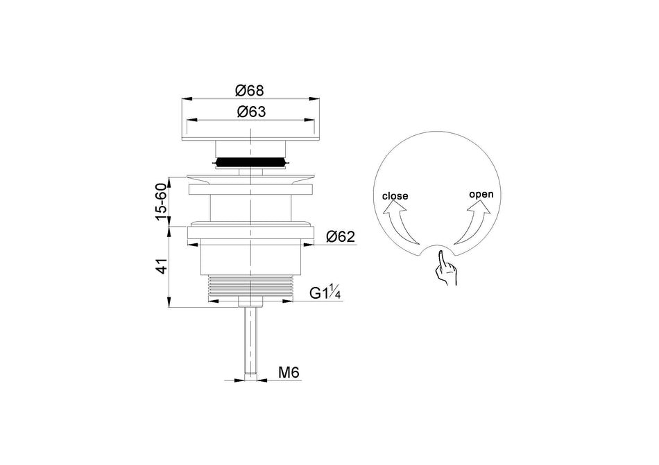 Flowe draaiwaste afvoerplug 5/4" mat zwart