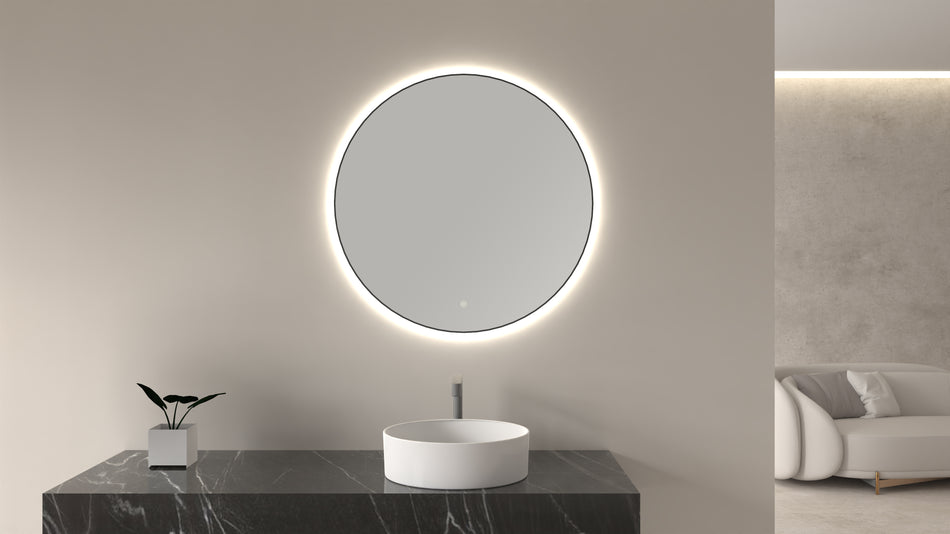 Novi spiegel rond met LED, dimbaar - 60 cm - mat zwart