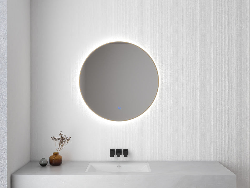 Novi spiegel rond met LED, dimbaar - 60 cm - geborsteld messing