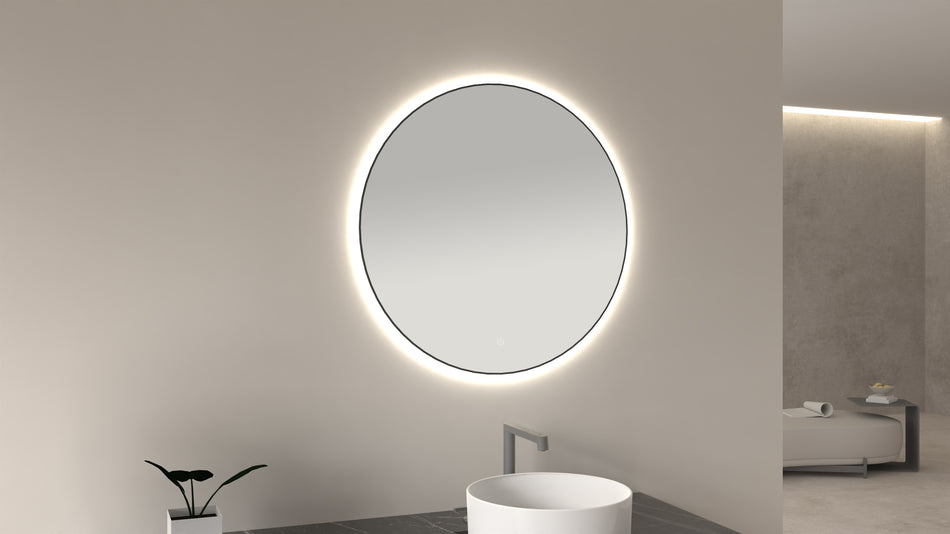 Novi spiegel rond met LED, dimbaar - 80 cm - mat zwart