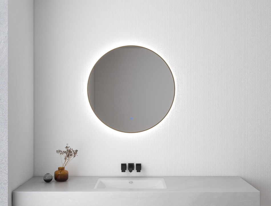 Novi spiegel rond met LED, dimbaar - 80 cm - geborsteld messing