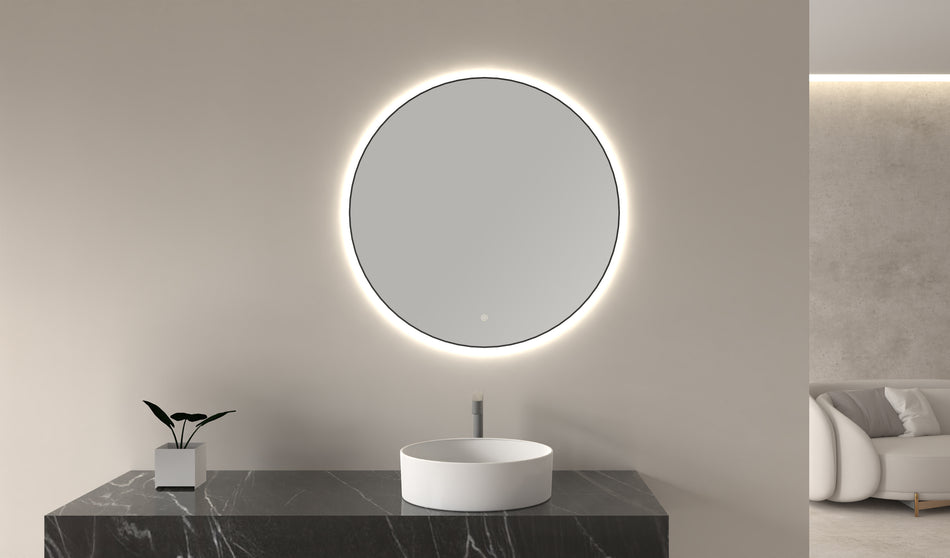 Novi spiegel rond met LED, dimbaar - 100 cm - mat zwart