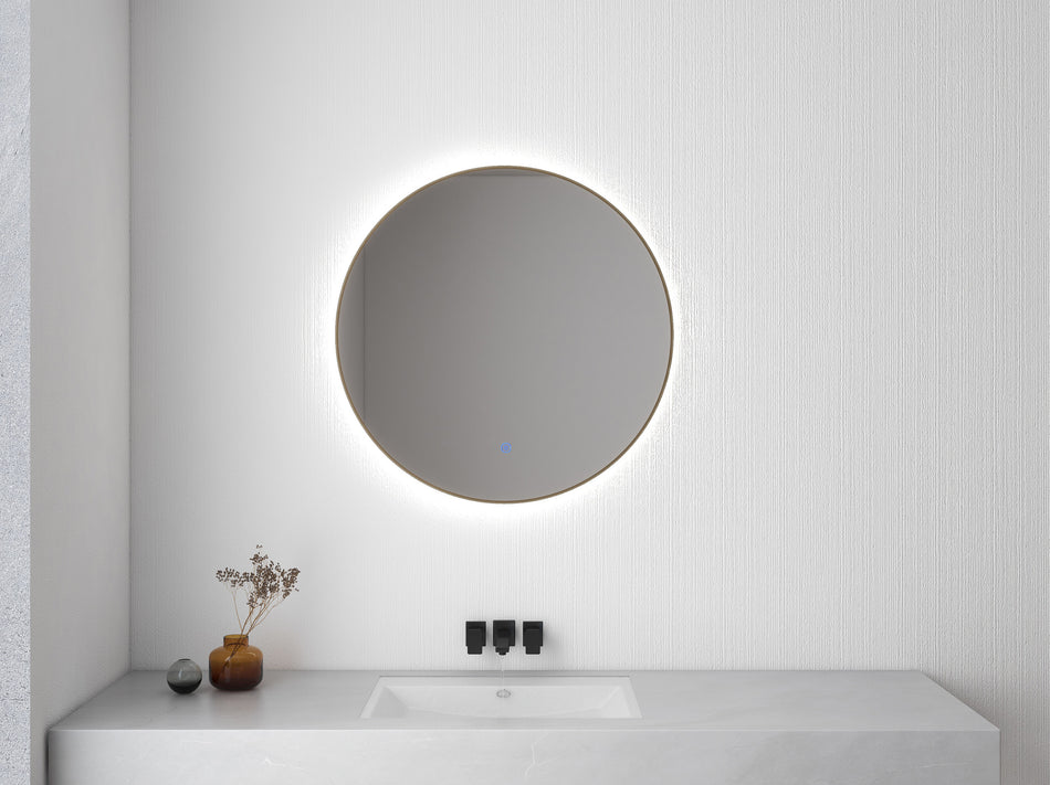 Novi spiegel rond met LED, dimbaar - 100 cm - geborsteld messing