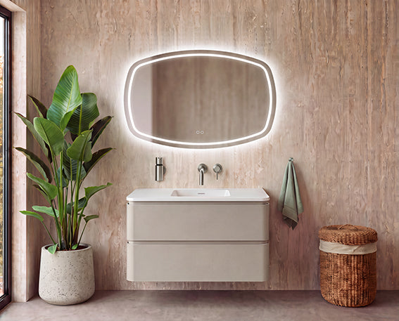 Lumora spiegel rechthoek met afgeronde hoeken met LED, dimbaar en spiegelverwarming 100 x 65 cm